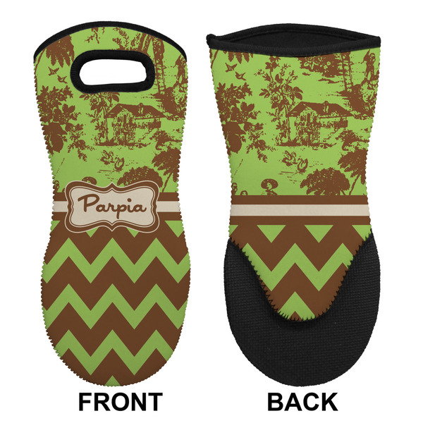 Green & Brown Toile & Chevron Neoprene Oven Mitt (Front & Back)