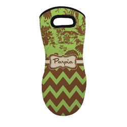 Green & Brown Toile & Chevron Neoprene Oven Mitt w/ Name or Text