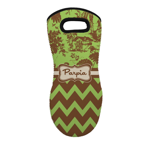 Custom Green & Brown Toile & Chevron Neoprene Oven Mitt w/ Name or Text