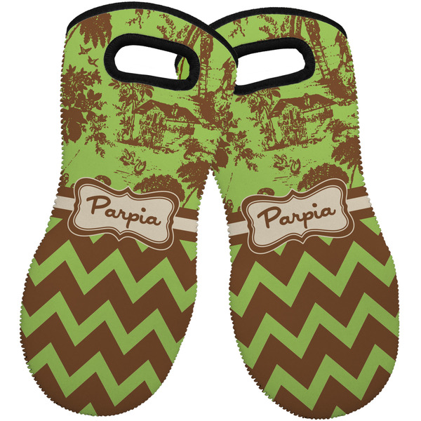Green & Brown Toile & Chevron Neoprene Oven Mitt -Set of 2 - Front