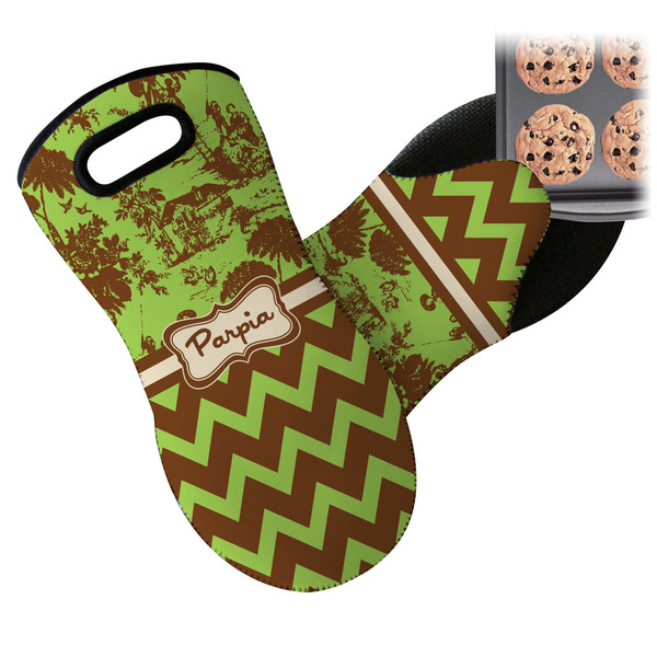 Green & Brown Toile & Chevron Neoprene Oven Mitt
