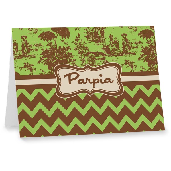 Custom Green & Brown Toile & Chevron Note cards (Personalized)