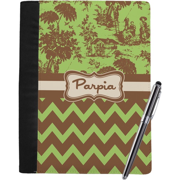 Custom Green & Brown Toile & Chevron Notebook Padfolio - Large w/ Name or Text