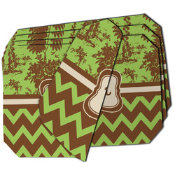 Green & Brown Toile & Chevron Dining Table Mat - Octagon - Set of 4 (Double-SIded) w/ Name or Text