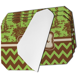 Green & Brown Toile & Chevron Dining Table Mat - Octagon - Set of 4 (Single-Sided) w/ Name or Text