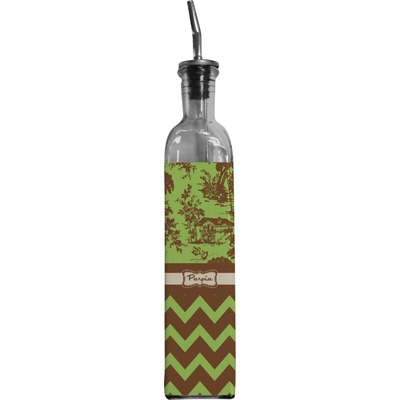 Custom Green & Brown Toile & Chevron Oil Dispenser Bottle (Personalized)