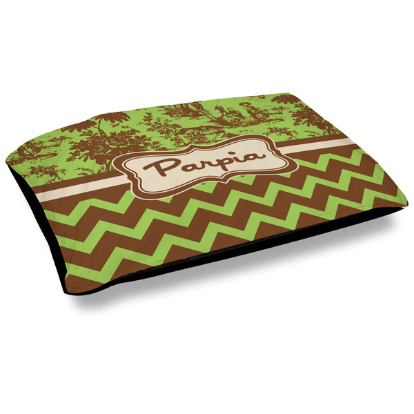 Custom Green & Brown Toile & Chevron Outdoor Dog Bed - Large (Personalized)