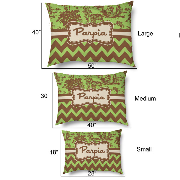 Green & Brown Toile & Chevron Outdoor Dog Beds - SIZE CHART