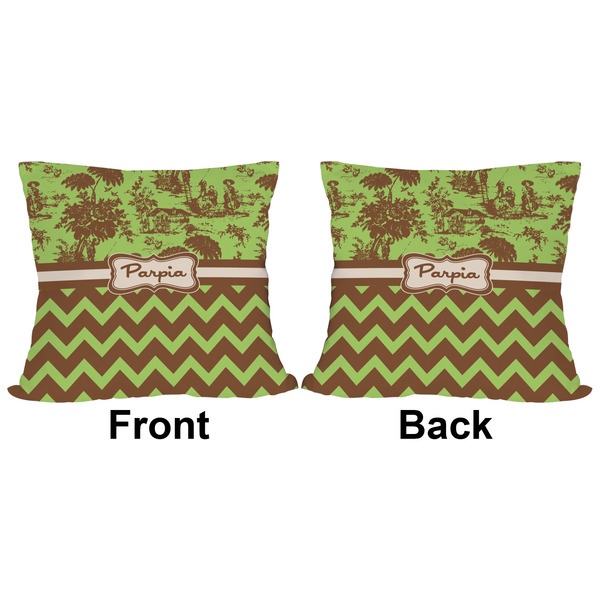 Green & Brown Toile & Chevron Outdoor Pillow - 16x16