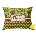 Green & Brown Toile & Chevron Outdoor Throw Pillow (Rectangular) (Personalized)
