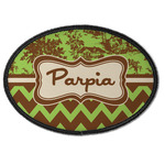 Green & Brown Toile & Chevron Iron On Oval Patch w/ Name or Text