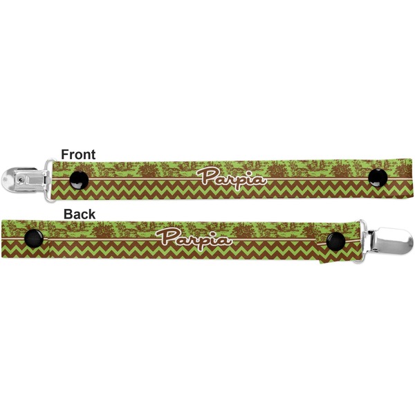 Green & Brown Toile & Chevron Pacifier Clip - Front and Back