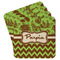 Green & Brown Toile & Chevron Paper Coasters - Front/Main