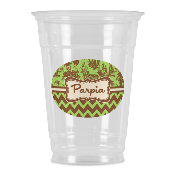 Custom Green & Brown Toile & Chevron Party Cups - 16oz (Personalized)