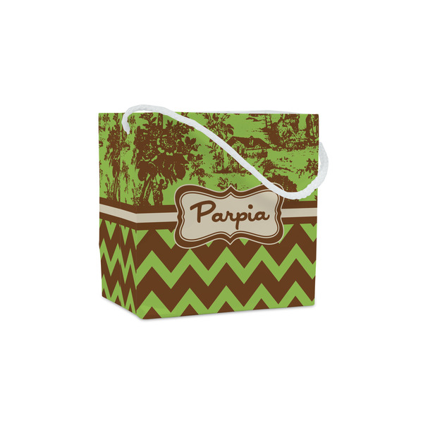 Custom Green & Brown Toile & Chevron Party Favor Gift Bags (Personalized)
