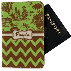 Green & Brown Toile & Chevron Passport Holder - Fabric (Personalized)