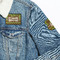 Green & Brown Toile & Chevron Patches Lifestyle Jean Jacket Detail