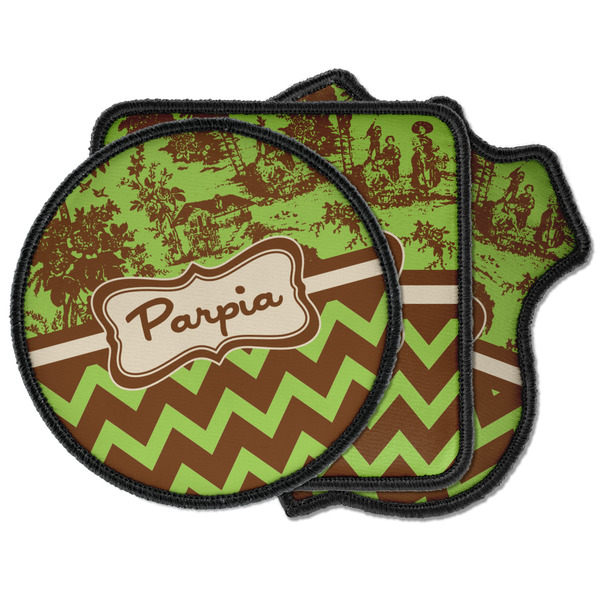 Custom Green & Brown Toile & Chevron Iron on Patches (Personalized)