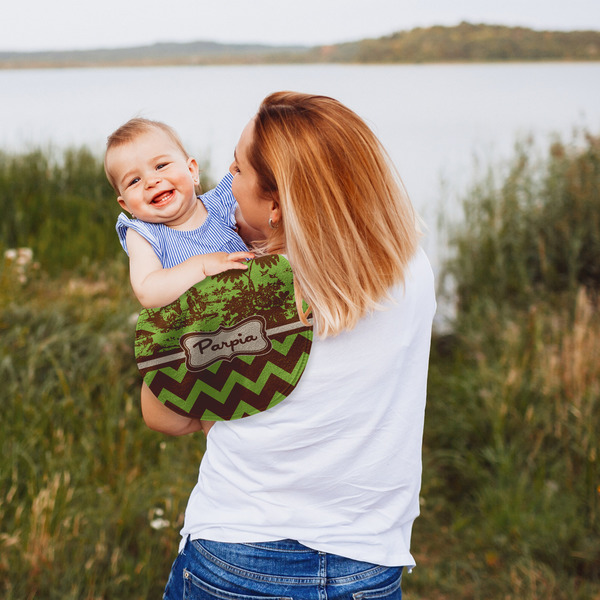 Green & Brown Toile & Chevron Peanut Shaped Burp - Lifestyle