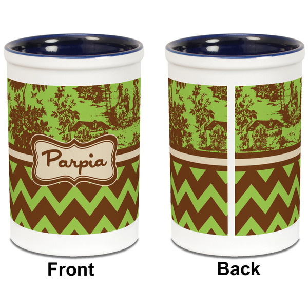 Green & Brown Toile & Chevron Pencil Holder - Blue - approval