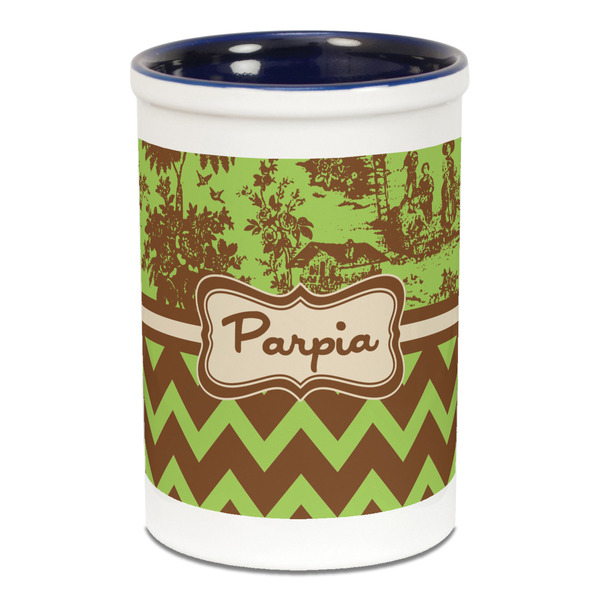 Green & Brown Toile & Chevron Pencil Holder - Blue