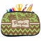 Green & Brown Toile & Chevron Neoprene Pencil Case - Medium w/ Name or Text