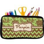 Green & Brown Toile & Chevron Neoprene Pencil Case (Personalized)