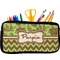 Green & Brown Toile & Chevron Neoprene Pencil Case (Personalized)