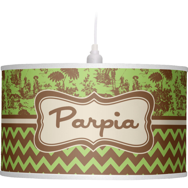 Green & Brown Toile & Chevron Pendant Lamp Shade