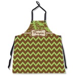 Green & Brown Toile & Chevron Apron Without Pockets w/ Name or Text
