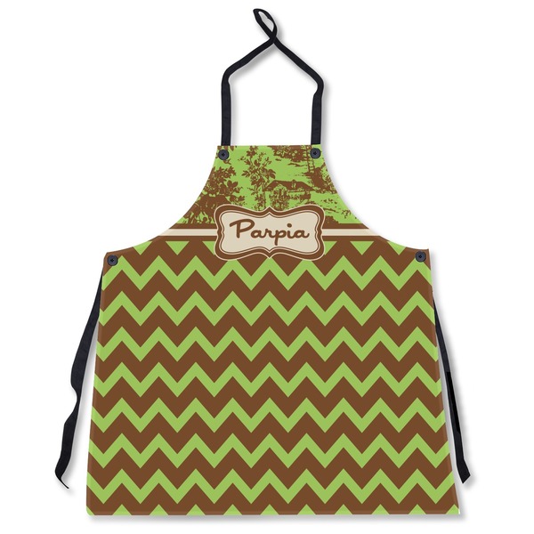 Custom Green & Brown Toile & Chevron Apron Without Pockets w/ Name or Text