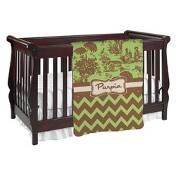 Green & Brown Toile & Chevron Baby Blanket (Single Sided) (Personalized)