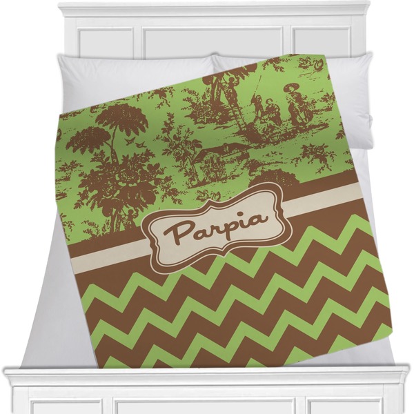 Custom Green & Brown Toile & Chevron Minky Blanket - Toddler / Throw - 60"x50" - Single Sided (Personalized)