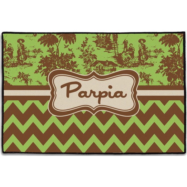 Custom Green & Brown Toile & Chevron Door Mat - 36"x24" (Personalized)