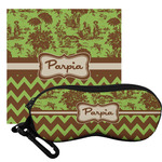 Green & Brown Toile & Chevron Eyeglass Case & Cloth (Personalized)