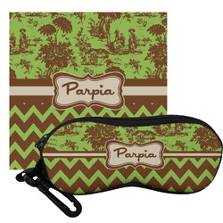 Green & Brown Toile & Chevron Eyeglass Case & Cloth (Personalized)
