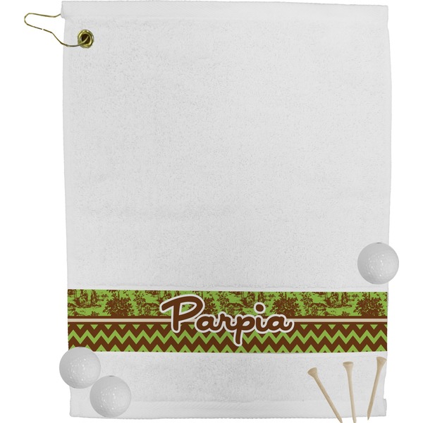 Custom Green & Brown Toile & Chevron Golf Bag Towel (Personalized)