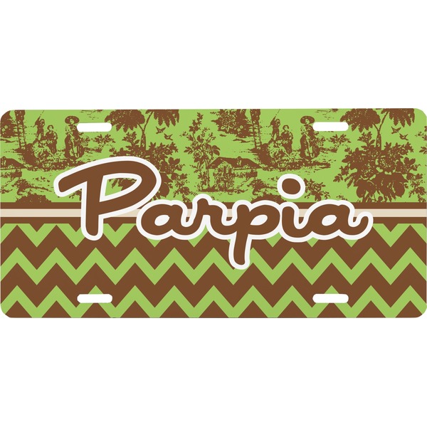 Custom Green & Brown Toile & Chevron Front License Plate (Personalized)