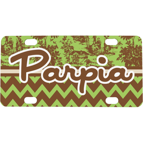 Custom Green & Brown Toile & Chevron Mini / Bicycle License Plate (4 Holes) (Personalized)
