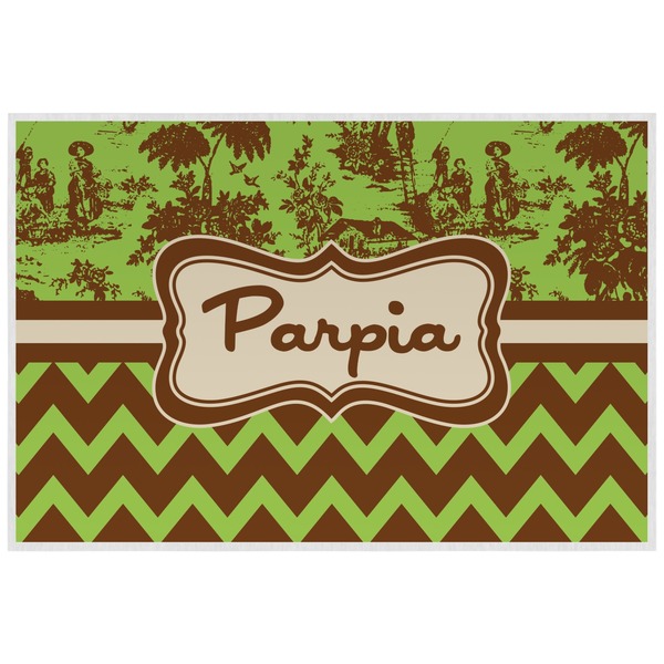 Custom Green & Brown Toile & Chevron Laminated Placemat w/ Name or Text
