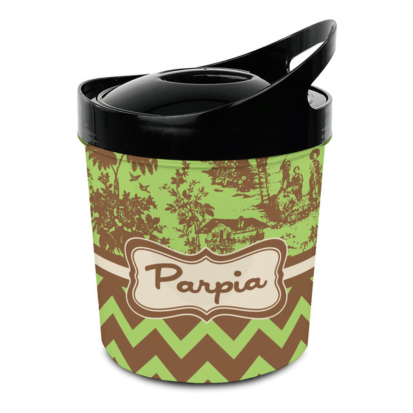 Custom Green & Brown Toile & Chevron Plastic Ice Bucket (Personalized)