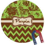 Green & Brown Toile & Chevron Round Fridge Magnet (Personalized)