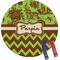 Green & Brown Toile & Chevron Round Fridge Magnet (Personalized)