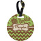 Green & Brown Toile & Chevron Plastic Luggage Tag - Round (Personalized)