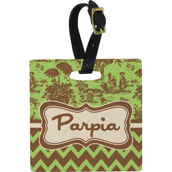 Green & Brown Toile & Chevron Personalized Square Luggage Tag