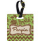 Green & Brown Toile & Chevron Plastic Luggage Tag - Square w/ Name or Text