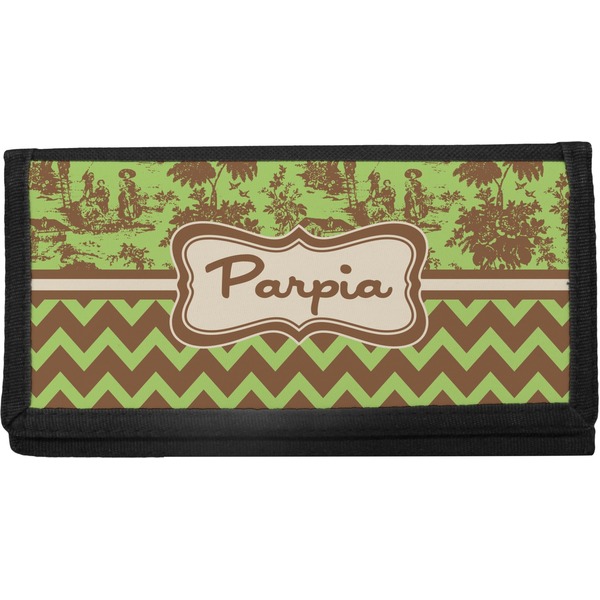 Custom Green & Brown Toile & Chevron Canvas Checkbook Cover (Personalized)
