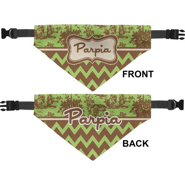 Green & Brown Toile & Chevron Pet Bandana Approval