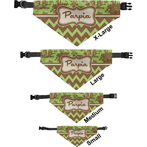 Green & Brown Toile & Chevron Pet Bandana Sizes