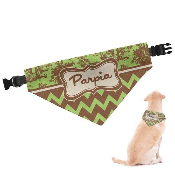 Custom Green & Brown Toile & Chevron Dog Bandana - Large (Personalized)